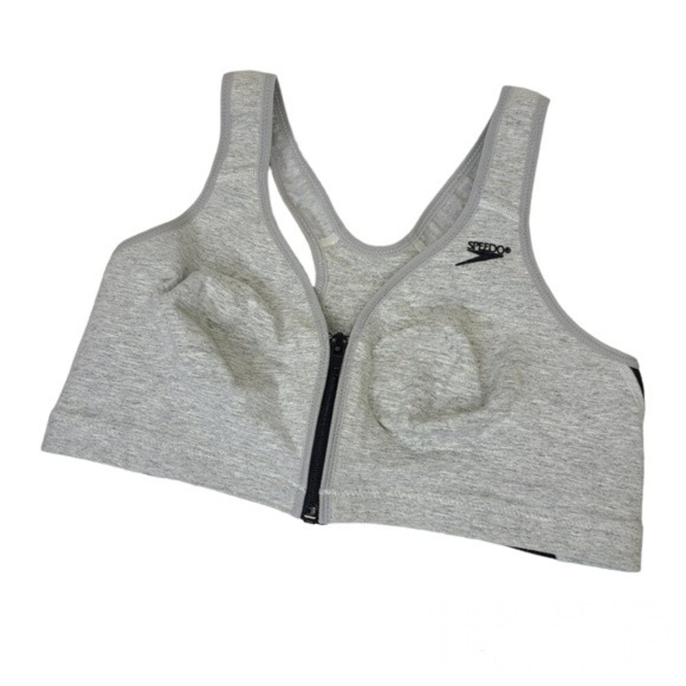 Vintage 90s Speedo Women's 38C Zip Up Grey Black Sports Bra